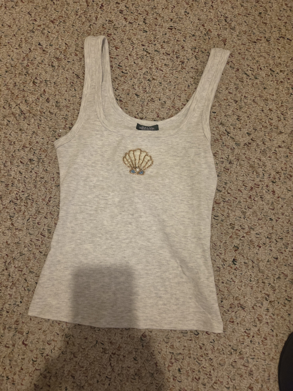 wild fable Cream Ribbed Shell-Embroidered Tank - Picture 4 of 5